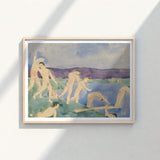 Watercolor Painting Light Wood Frame Nude Figures Body Pale Emerge, Pagan Tableau Echoing, Aqueous Oblivion