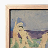 Watercolor Painting Nude Figures Landscape Framed Light Wood Pale Emerge, Pagan Tableau Echoing, Aqueous Oblivion