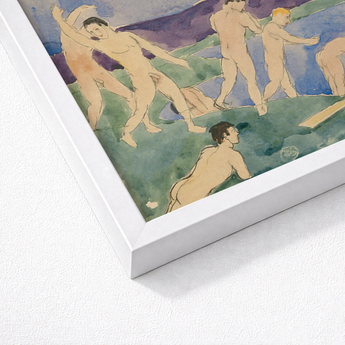 Watercolor Painting Nude Figures Landscape Framed Simple White Pale Emerge, Pagan Tableau Echoing, Aqueous Oblivion