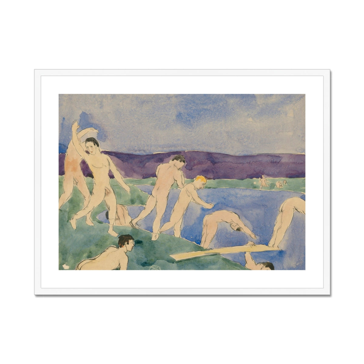 Twelve Nude Boys at the Beach - Charles Demuth Fine Art Print, Framed Watercolor Painting Nude Bathers