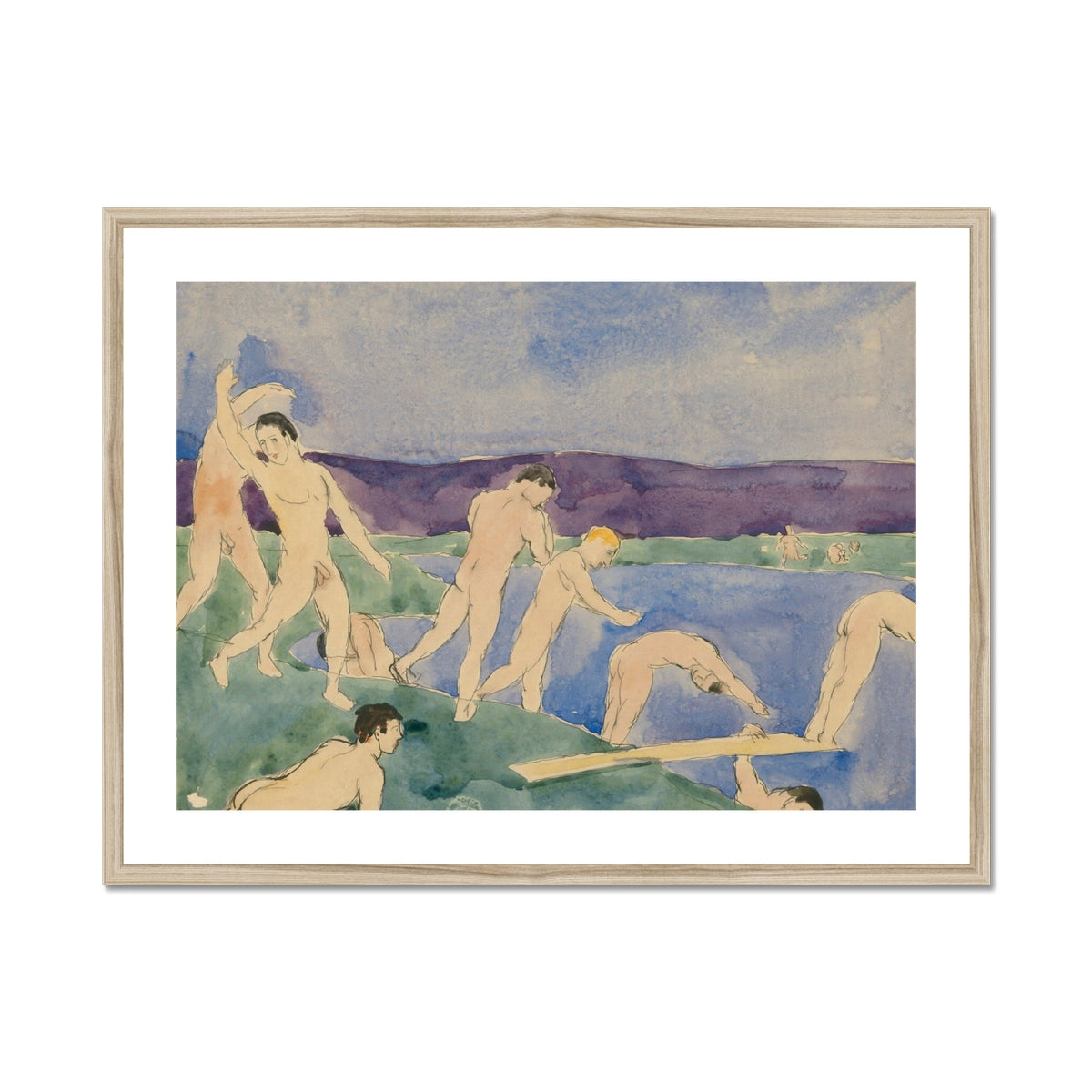 Twelve Nude Boys at the Beach - Charles Demuth Fine Art Print, Framed Watercolor Painting Nude Figures Lake