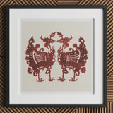 Twin Flame Phoenix - Taguchi Tomoki Art Print, 12x12’’ / 31x31cm / Black Frame / 2’’ Matboard, Framed Print Two Stylized Mirrored Red