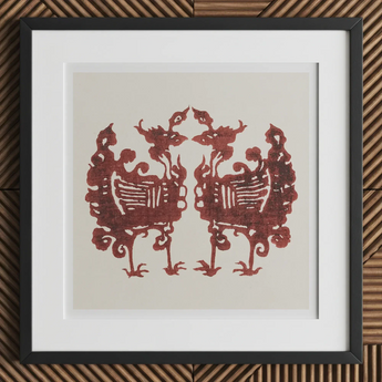 Twin Flame Phoenix - Taguchi Tomoki Art Print, 12x12’’ / 31x31cm / Black Frame / 2’’ Matboard, Framed Print Two Stylized Mirrored Red