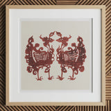 Twin Flame Phoenix - Taguchi Tomoki Art Print, 12x12’’ / 31x31cm / Natural Frame / 2’’ Matboard, Framed Art Print Symmetrical Stylized Red