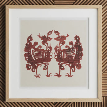 Twin Flame Phoenix - Taguchi Tomoki Art Print, 12x12’’ / 31x31cm / Natural Frame / 2’’ Matboard, Framed Art Print Symmetrical Stylized Red