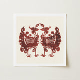 Twin Flame Phoenix - Taguchi Tomoki Art Print / Canvas Square-framed Symmetrical Reddish-brown Paper-cut Design Two Tomoki’s Yatsuo,