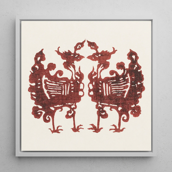 Twin Flame Phoenix - Taguchi Tomoki Art Print / Canvas Framed Artwork Symmetrical Intricate Red Silhouette Two Stylized Taguchi Tomoki’s
