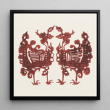 Twin Flame Phoenix - Taguchi Tomoki Art Print / Canvas Framed Artwork Two Symmetrical Ornate Red Paper-cut Figures Taguchi Tomoki’s Yatsuo,
