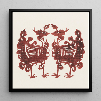 Twin Flame Phoenix - Taguchi Tomoki Art Print / Canvas Framed Artwork Two Symmetrical Ornate Red Paper-cut Figures Taguchi Tomoki’s Yatsuo,