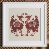 Twin Flame Phoenix - Taguchi Tomoki Art Print / Canvas Framed Red Paper-cut Artwork Two Symmetrical Ornate Mythical Taguchi Tomoki’s