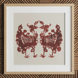 Twin Flame Phoenix - Taguchi Tomoki Art Print / Canvas Square-framed Artwork Red Intricately Cut Paper Silhouette Two Taguchi Tomoki’s