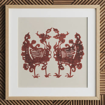 Twin Flame Phoenix - Taguchi Tomoki Art Print / Canvas Square-framed Artwork Red Intricately Cut Paper Silhouette Two Taguchi Tomoki’s