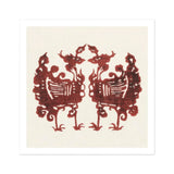 Twin Flame Phoenix - Taguchi Tomoki Art Print / Canvas Symmetrical Burgundy Design Two Ornate Birds Decorative Tails Taguchi Tomoki’s