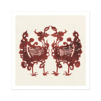 Twin Flame Phoenix - Taguchi Tomoki Art Print / Canvas Symmetrical Burgundy Design Two Ornate Birds Decorative Tails Taguchi Tomoki’s