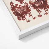 White Framed Artwork Intricate Red-toned Bird Silhouettes Cream-colored Taguchi Tomoki’s Yatsuo, Tsubaki Woodblock Print, Tomoki Avian