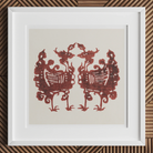 Twin Flame Phoenix - Taguchi Tomoki Art Print, Framed Artwork Symmetrical Red Design Two Stylized Bird-like