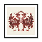 Twin Flame Phoenix - Taguchi Tomoki Art Print, Symmetrical Burgundy-colored Design Two Ornate Birds Decorative Swirls