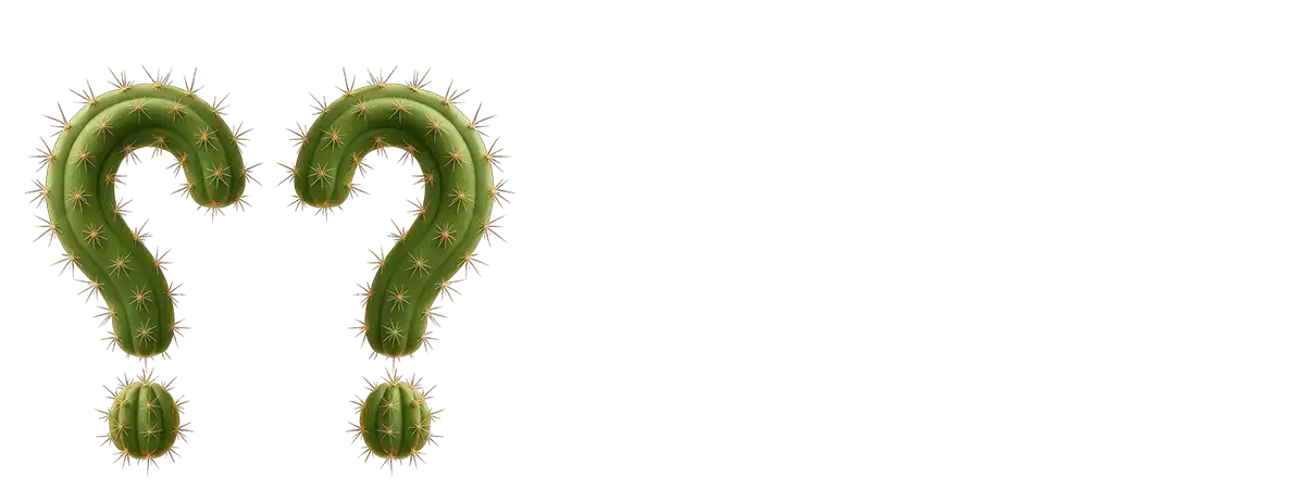 Two cactus question marks as framed abstract botanical op art and trippy tree trunk design