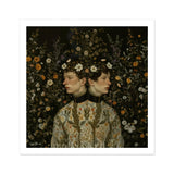 Harold & Claude - Netherlandish Gay Twins Art Print, Portrait Two Women Floral Headdresses Dark Background