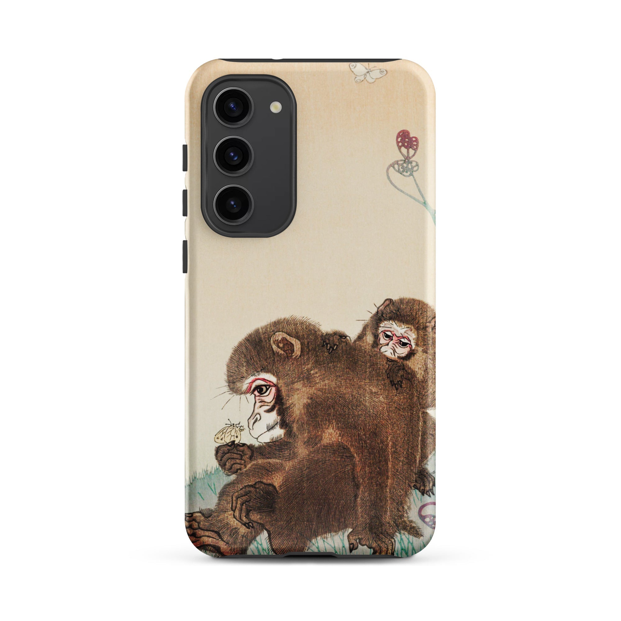 Two Monkeys Ohara Koson Samsung Case, Galaxy S23 Plus / Matte, Phone Case Illustration Two Monkeys Butterfly Light Background