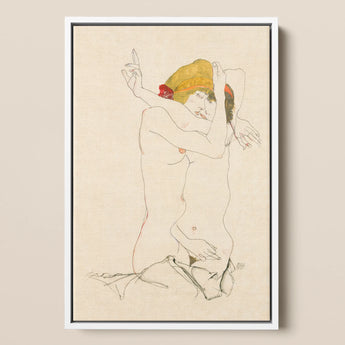 Two Nude Women Embracing - Egon Schiele Art Print / Canvas, 12x18’’ / 31x46cm / White Frame, Posters Prints & Visual Artwork, Toby Leon