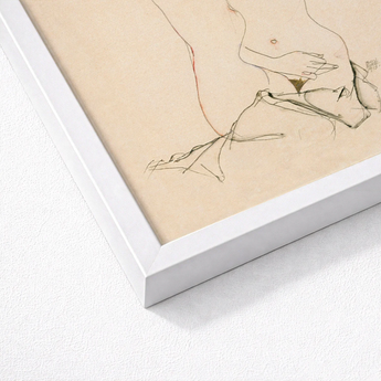 Minimalist White Frame Delicate Line Beige Paper Egon Schiele’s Provocative World, Tantalizing Art Print, Nude Women Embracing