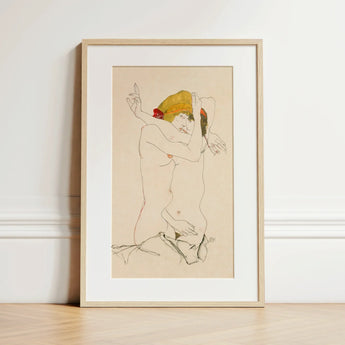 Two Nude Women Embracing - Egon Schiele Art Print / Canvas, Egon Schiele’s Provocative World, Tantalizing Art Print, Nude Women Embracing