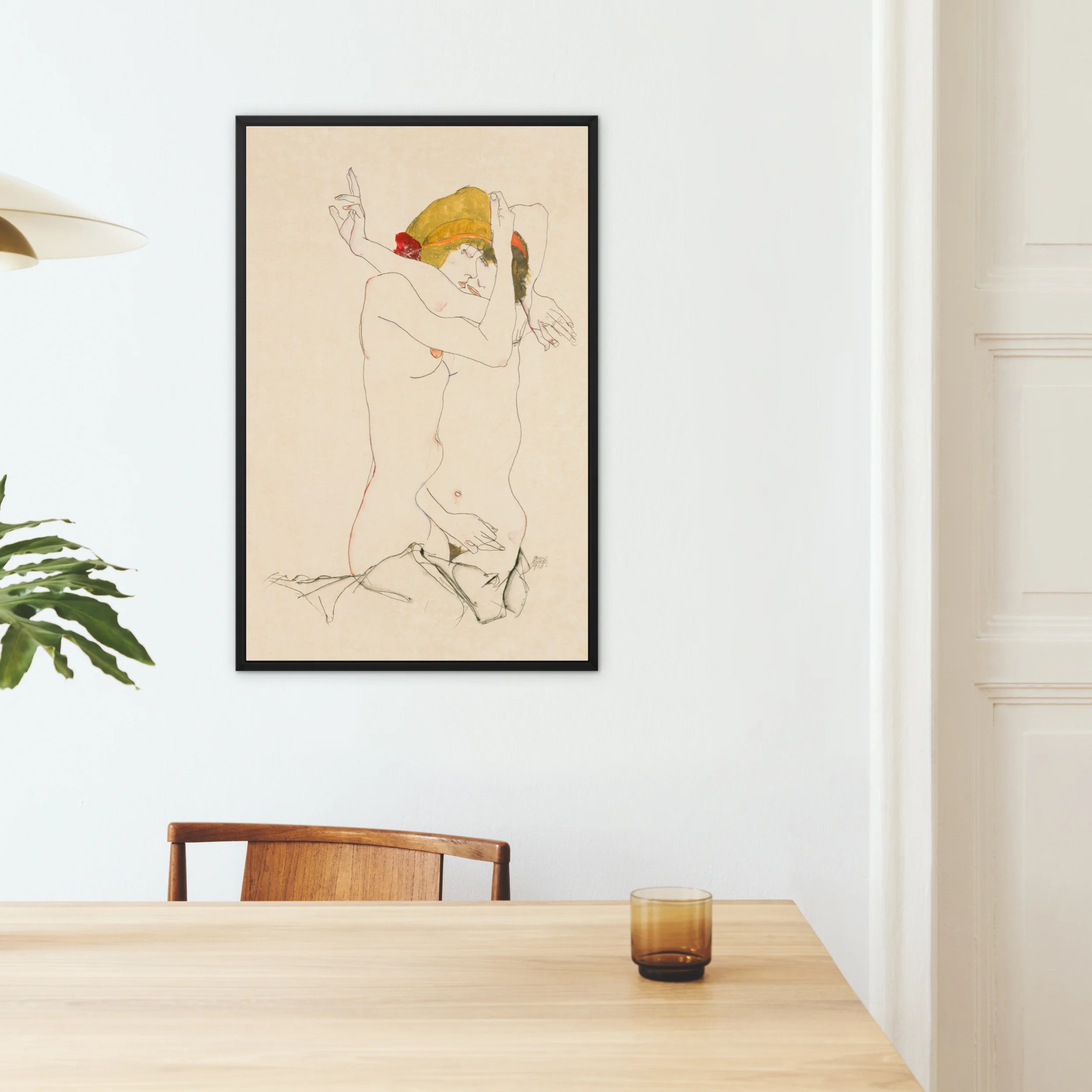 Two Nude Women Embracing - Egon Schiele Framed Canvas Posters Prints & Visual Artwork