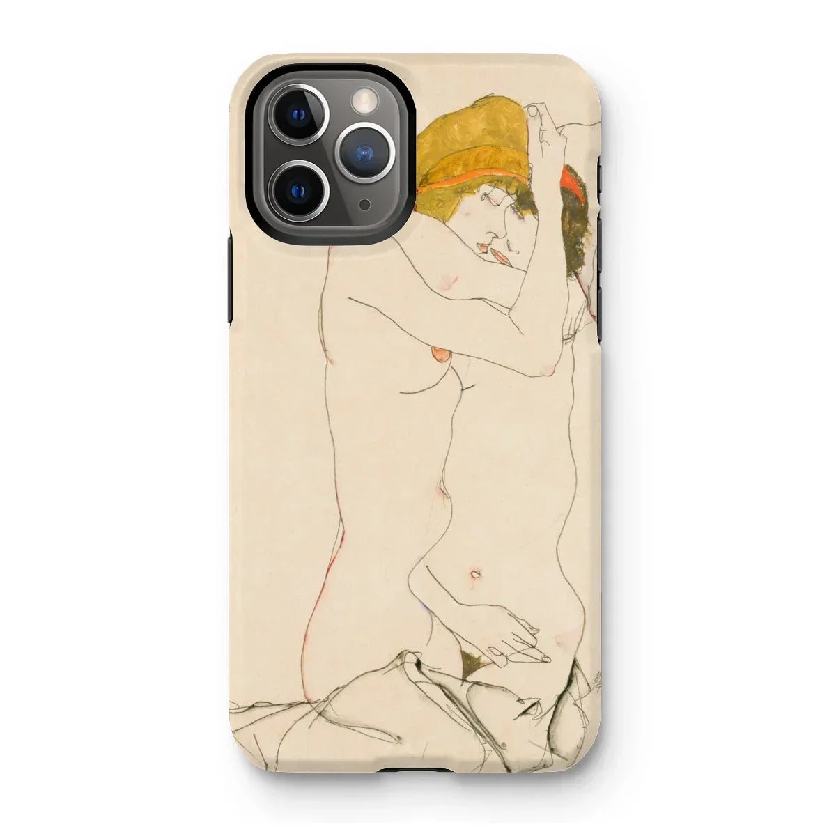 Two Nude Women Embracing - Egon Schiele Iphone Case, 11 Pro / Matte, Phone Case Artistic Nude Sketch Minimalist Style