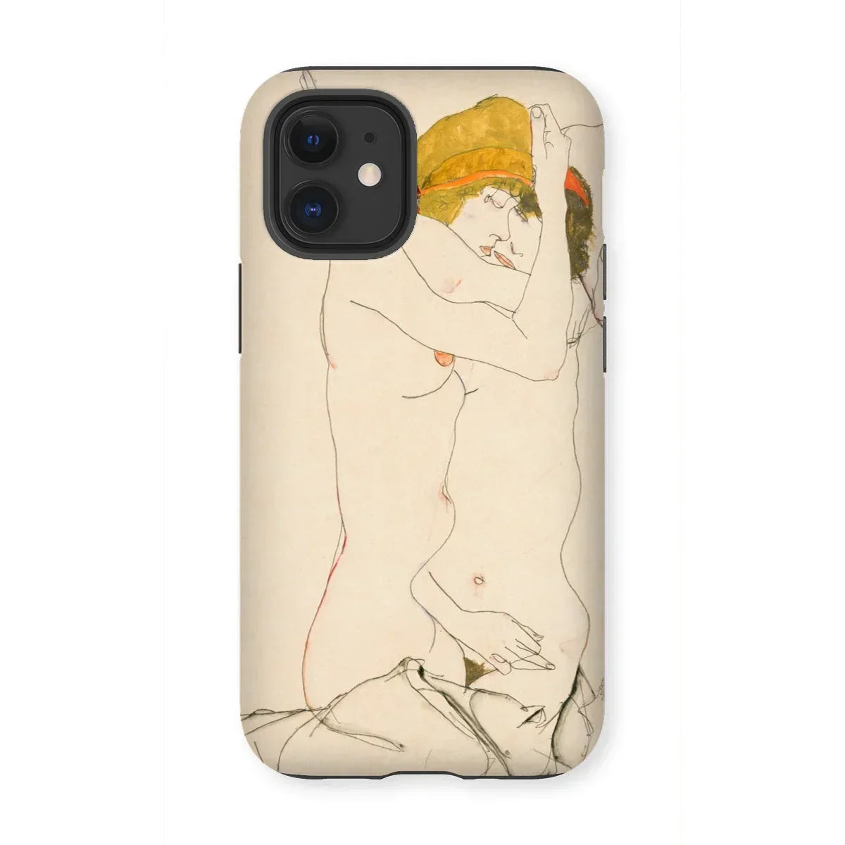 Two Nude Women Embracing - Egon Schiele Iphone Case, 12 Mini / Matte, Iphone Case Minimalist Nude Figure Artistic Style