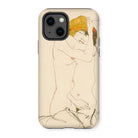 Two Nude Women Embracing - Egon Schiele Iphone Case, 13 / Matte, Phone Case Artistic Nude Line Minimalist Style