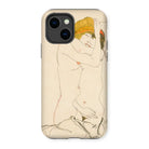Two Nude Women Embracing - Egon Schiele Iphone Case, 14 / Matte, Phone Case Artistic Nude Line Minimalist Style