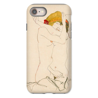 Two Nude Women Embracing - Egon Schiele Iphone Case, 8 / Matte, Phone Case Egon Schiele Nude Figure Yellow Red