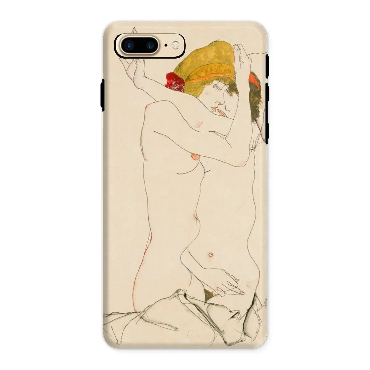 Two Nude Women Embracing - Egon Schiele Iphone Case, 8 Plus / Matte, Phone Case Artistic Nude Sketch Yellow Red Accents