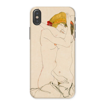 Two Nude Women Embracing - Egon Schiele Iphone Case, x / Matte, Phone Case Artistic Nude Line Style Egon Schiele