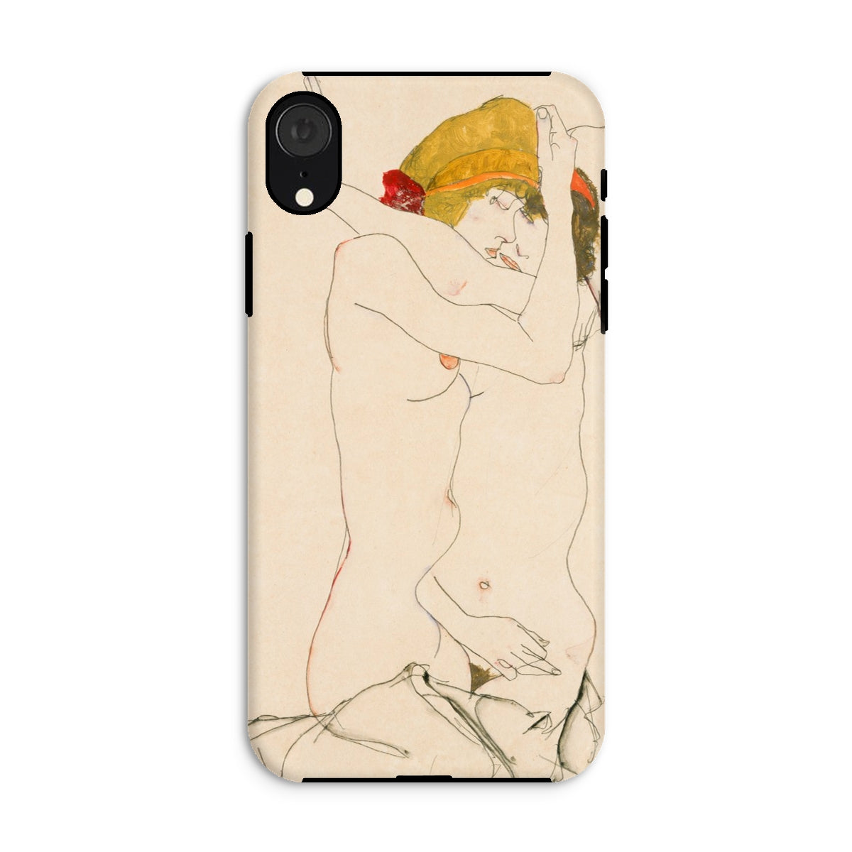 Two Nude Women Embracing Egon Schiele Iphone Case, Xr / Matte, Phone Case Artistic Nude Line Minimalist Style