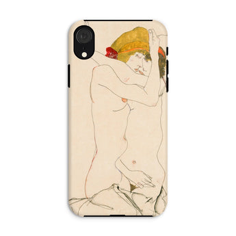 Two Nude Women Embracing - Egon Schiele Iphone Case, Xr / Matte, Phone Case Artistic Nude Line Minimalist Style