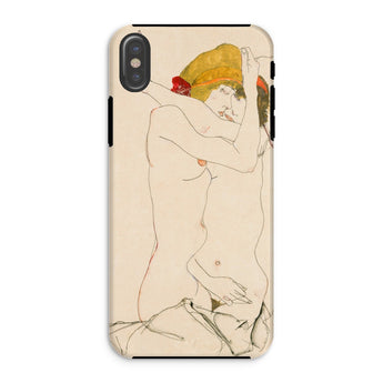 Two Nude Women Embracing - Egon Schiele Iphone Case, Xs / Matte, Phone Case Minimalist Line Two Nude Figures Embrace