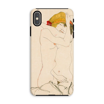 Two Nude Women Embracing - Egon Schiele Iphone Case, Xs Max / Matte, Phone Case Minimalist Line Artwork Elegant Classical Style