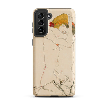 Two Nude Women Embracing - Egon Schiele Samsung Case, Galaxy S21 Plus / Matte, Beige Smartphone Case Two Nude Figures