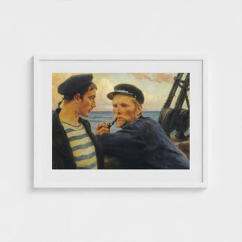 White-framed Painting Two Sailors Maritime Scene, Edelfelt’s, Ruddy Flesh Tones, Worked, Wet-into-wet, Albert Edelfelt Art, Print