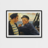 Framed Painting Two Sailors Maritime Scene Pipe, Edelfelt’s, Ruddy Flesh Tones, Worked, Wet-into-wet, Albert Edelfelt Art, Print