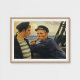 Framed Oil Painting Two Sailors Navy Attire Pipe, Edelfelt’s, Ruddy Flesh Tones, Worked, Wet-into-wet, Albert Edelfelt Art, Print
