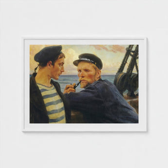 White-framed Painting Two Sailors Maritime Scene, Edelfelt’s, Ruddy Flesh Tones, Worked, Wet-into-wet, Albert Edelfelt Art, Print