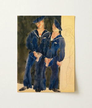 Watercolor Painting Two Sailors Navy Blue Uniforms White Charles Demuth, Stages, Art, Print, Sailor Turns, Chin Dropped