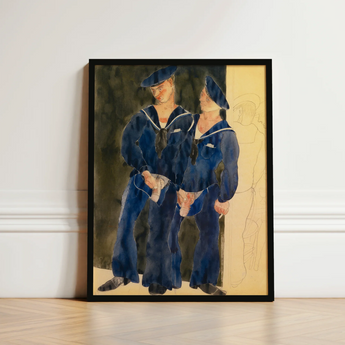 Framed Watercolor Painting Two Sailors Navy Blue Uniforms Charles Demuth, Stages, Art, Print, Sailor Turns, Chin Dropped