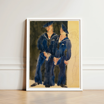 Framed Watercolor Painting Two Sailors Navy Blue Uniforms Charles Demuth, Stages, Art, Print, Sailor Turns, Chin Dropped