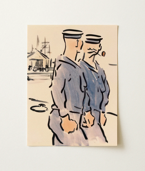 Beige Rectangular Postcard Stylized Illustration Two Sailors Blue Tars, Francis Campbell Boileau, Cadell, Holds, Men Planted