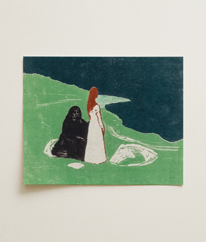 Rectangular Art Print Stylized Illustration Two Figures Black Edvard Munch, Women, Cut Lives, Younger Woman Stands