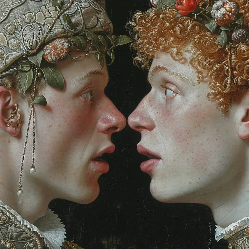 Two young men discussing the Hanky Code and Green Carnation in art history.